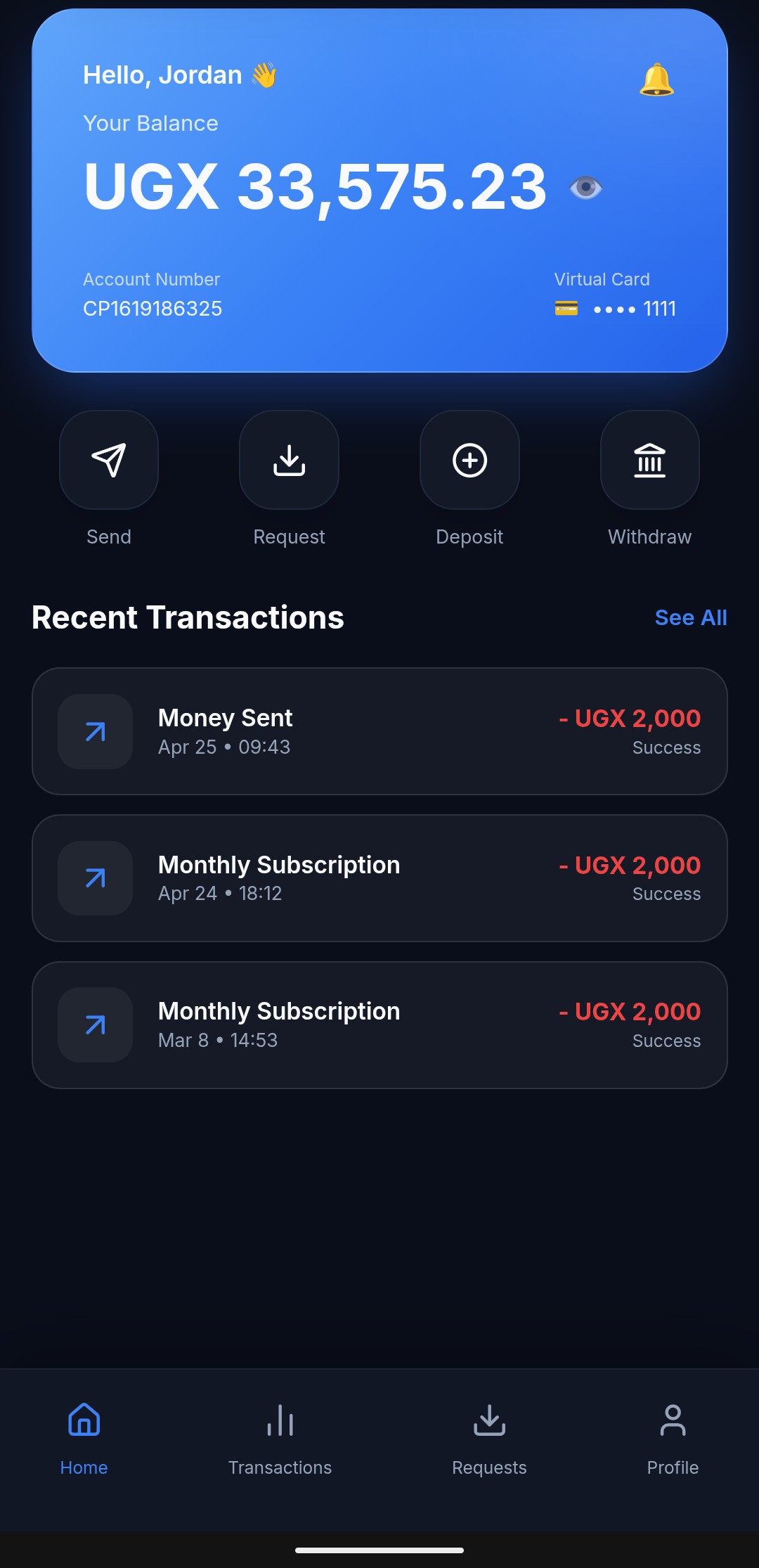 Client App — UGX 1,872,978.00 balance
